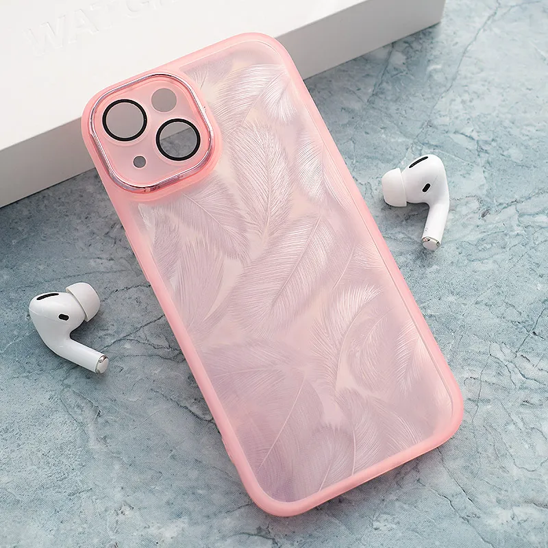 Maska za iPhone 15 Glitter Feather roze