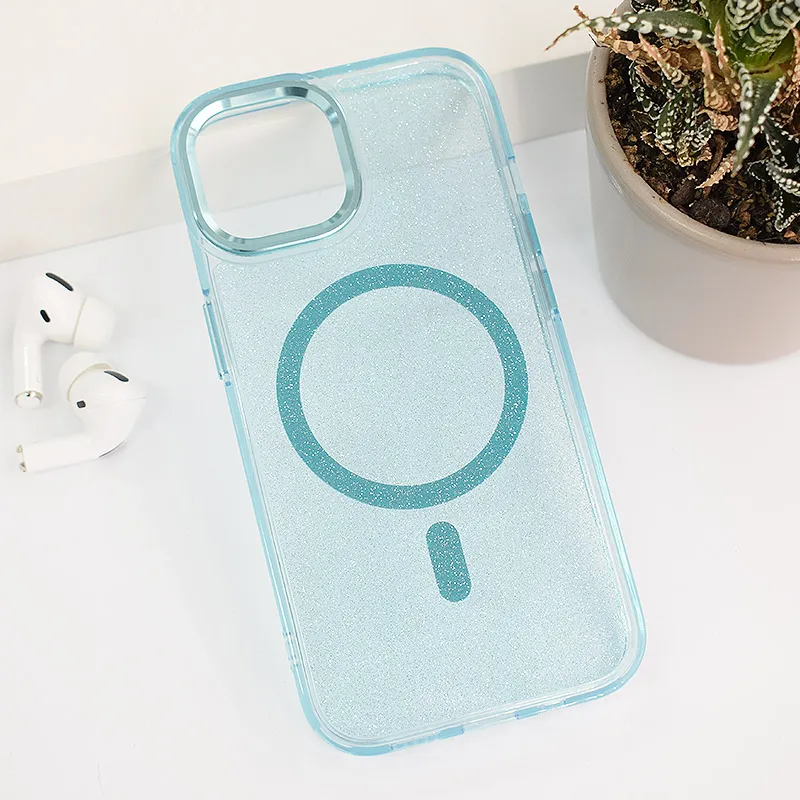 Maska za iPhone 15 Mag Case Glitter svetlo plava