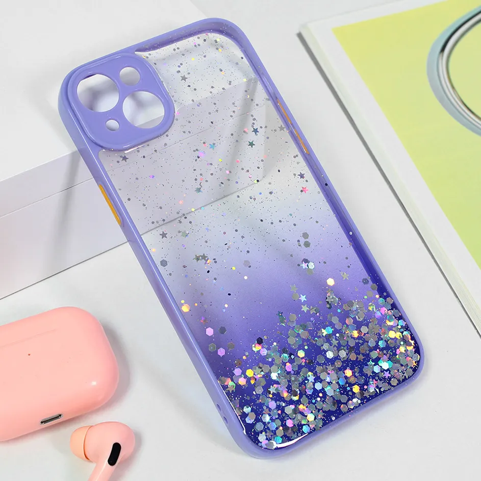 Maska za iPhone 15 Plus 6.7  Frame Glitter ljubičasta
