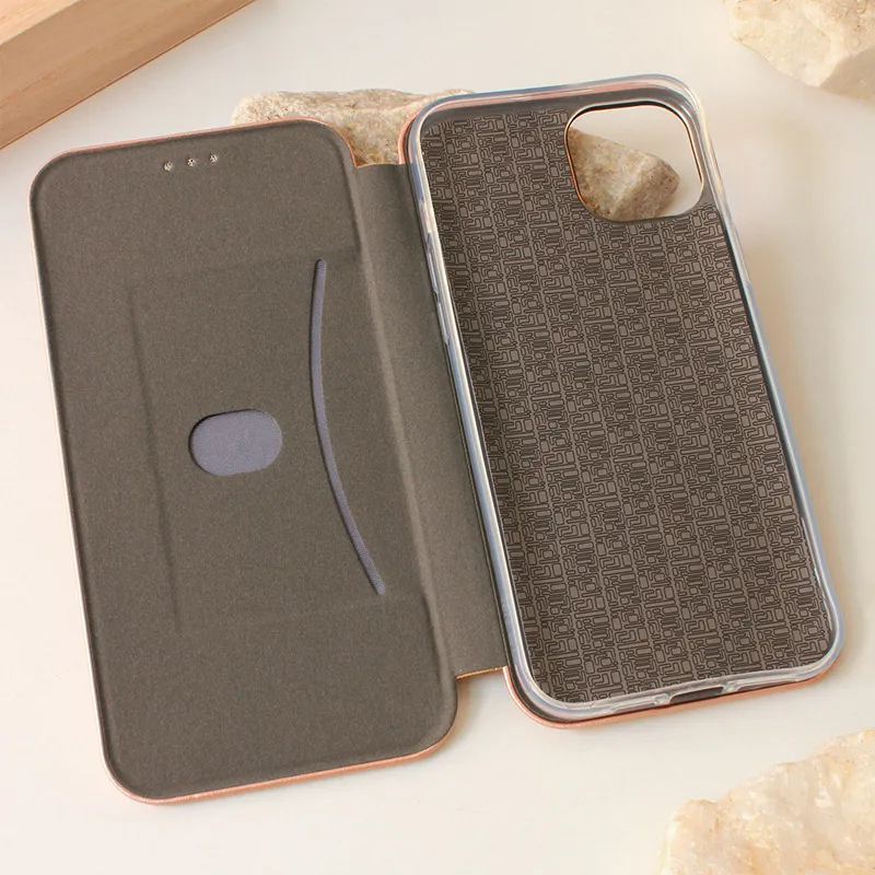 Maska za iPhone 15 Plus na preklop Teracell Flip Premium roze zlatna