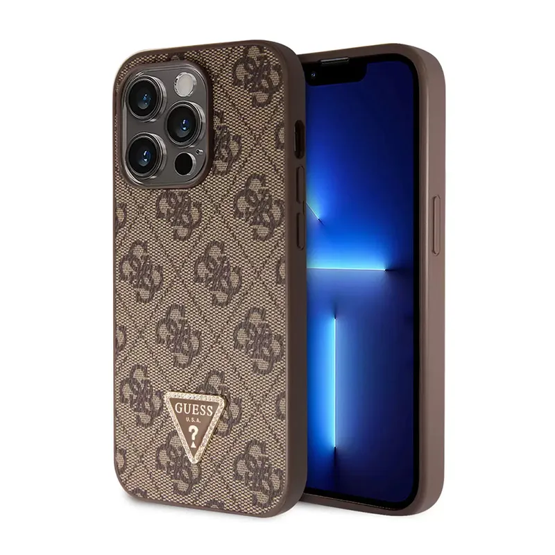 Maska za iPhone 15 Pro 6.1 braon (GUHCP15LP4TDPW) Guess Hc PU Leather 4G Triangle Strass