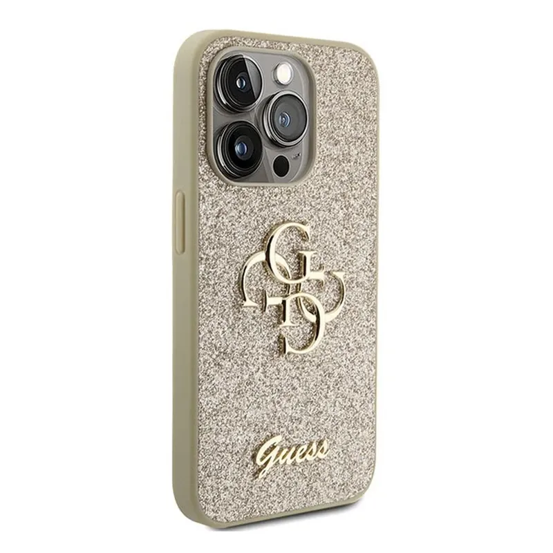 Maska za iPhone 15 Pro 6.1 Guess Hc Fixed Glitter 4G Big Metal Logo zlatna (GUHCP15LHG4SGD)