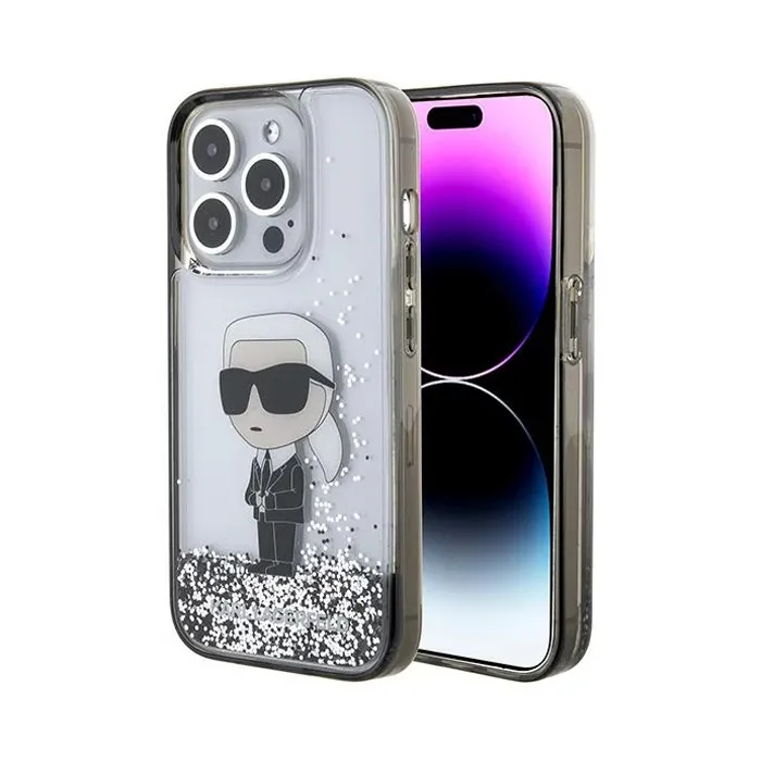 Maska za iPhone 15 Pro 6.1 transparent (KLHCP15LLKKNSK) Karl Lagerfeld Hc Liquid Glitter Ikonik