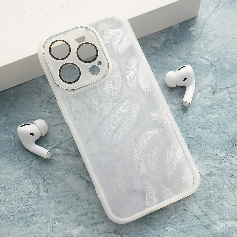 Maska za iPhone 15 Pro Glitter Feather bela