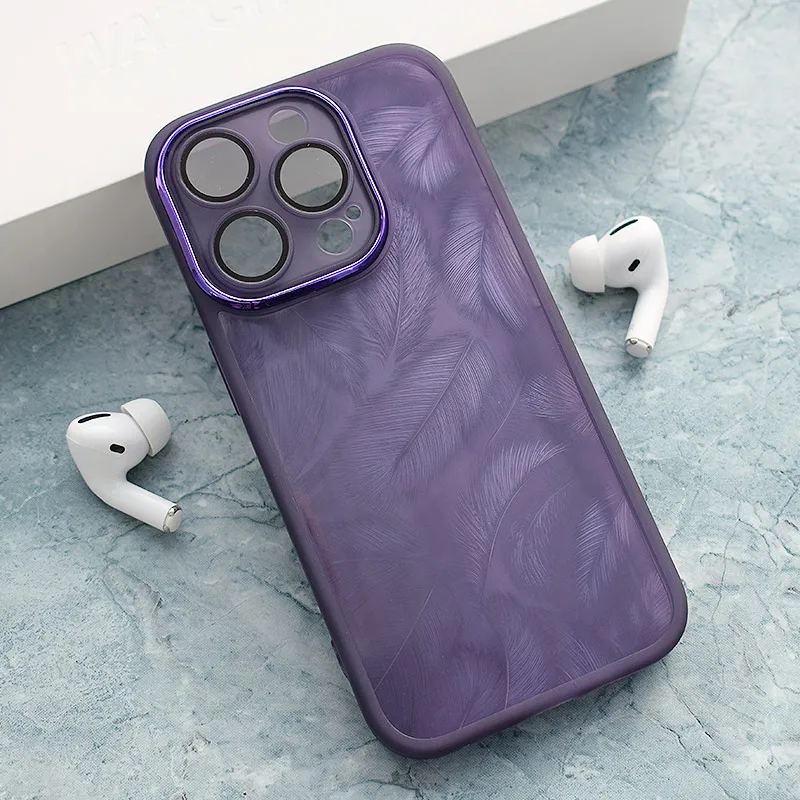 Maska za iPhone 15 Pro Glitter Feather ljubičasta
