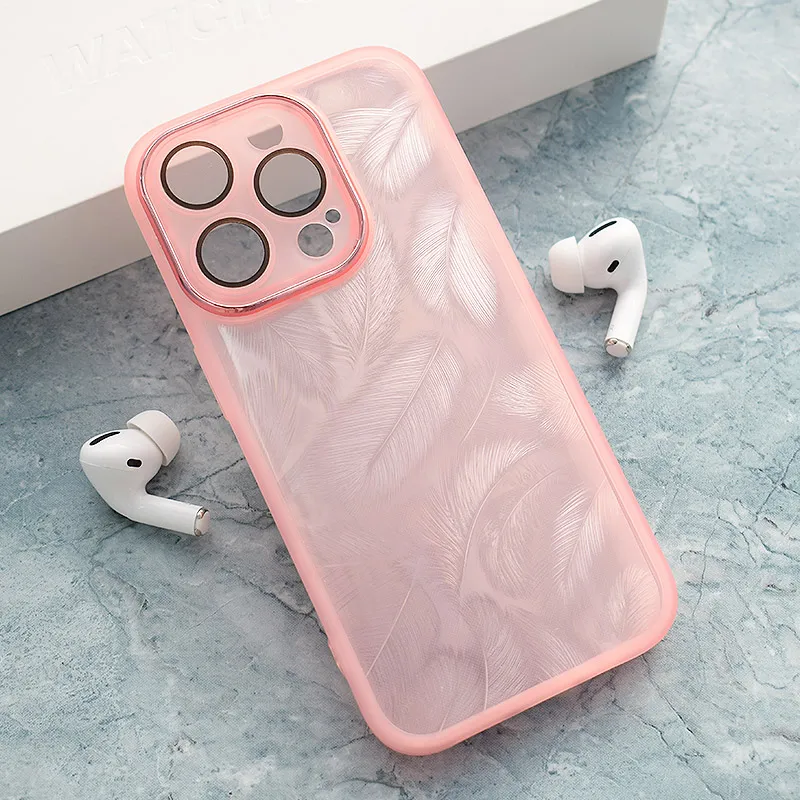 Maska za iPhone 15 Pro Glitter Feather roze
