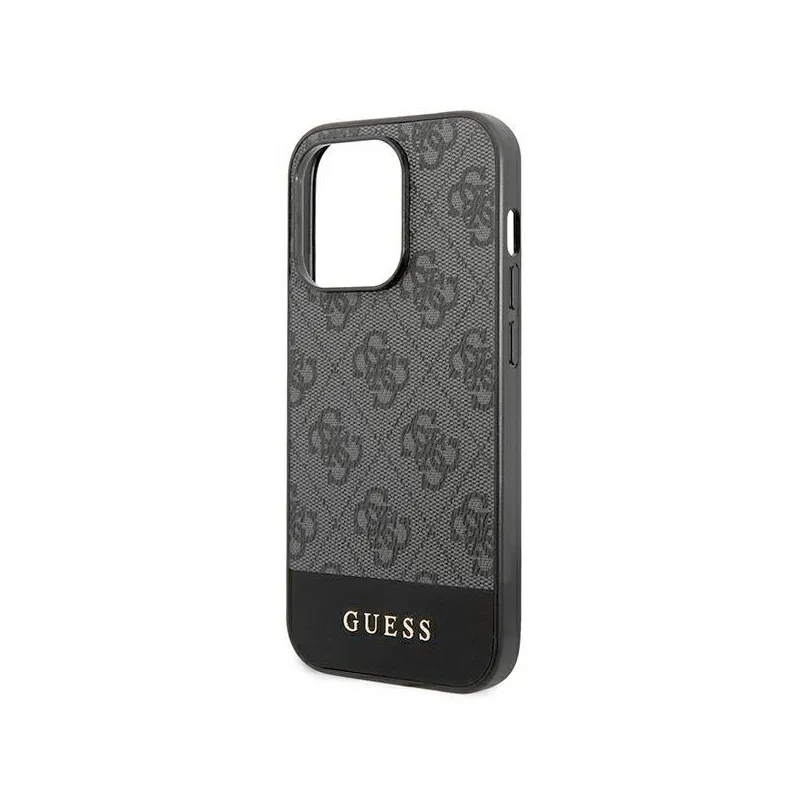 Maska za iPhone 15 Pro Guess Hc PC/TPU 4G Pu Bottom Stripe siva