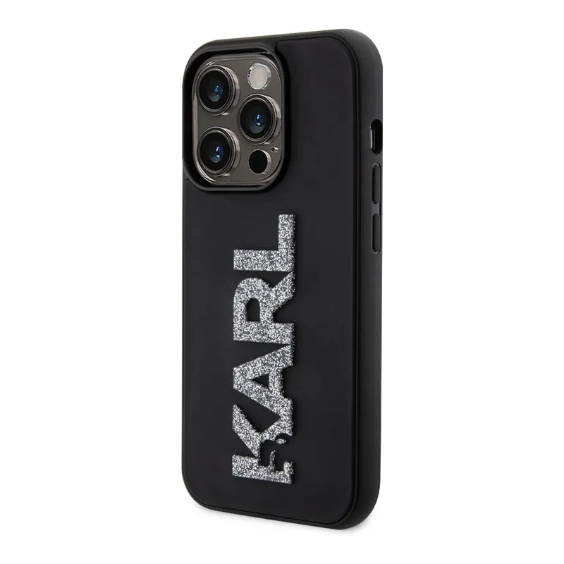 Maska za iPhone 15 Pro Karl Lagerfeld Hc 3D Logo Glitter crna