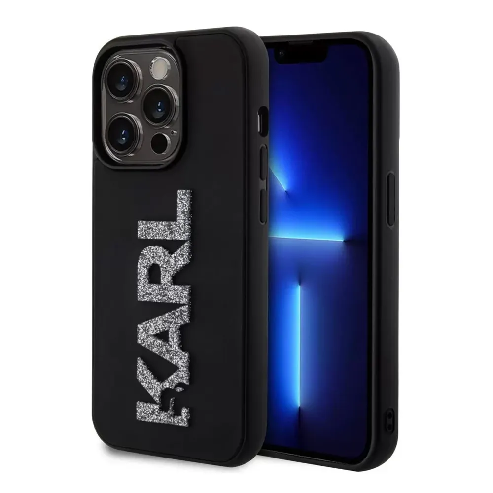 Maska za iPhone 15 Pro Max 6.7 Karl Lagerfeld 3D Rubber Glitter Logo crna (KLHCP15X3DMBKCK)