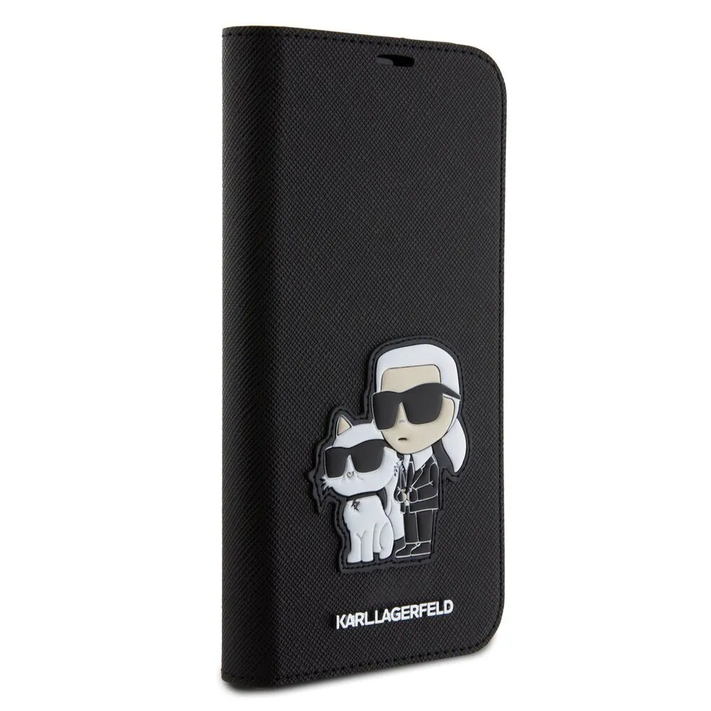 Maska za iPhone 15 Pro Max 6.7 Karl Lagerfeld Saffiano BP Nft Karl&Choupette/ crna