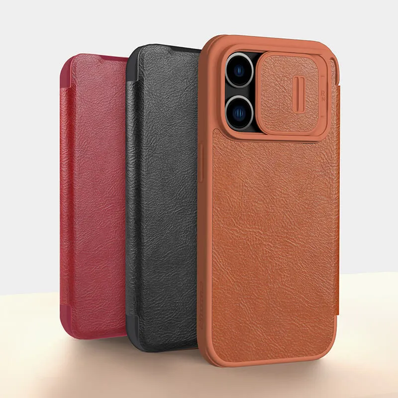 Maska za iPhone 15 Pro Max braon na preklop Nillkin Qin Pro
