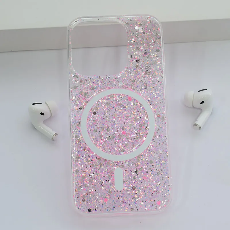 Maska za iPhone 15 Pro Shine Shimmer Mag Case roze