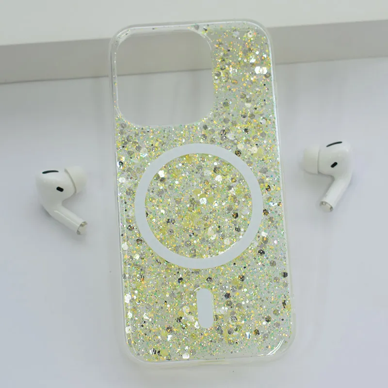 Maska za iPhone 15 Pro Shine Shimmer Mag Case žuta