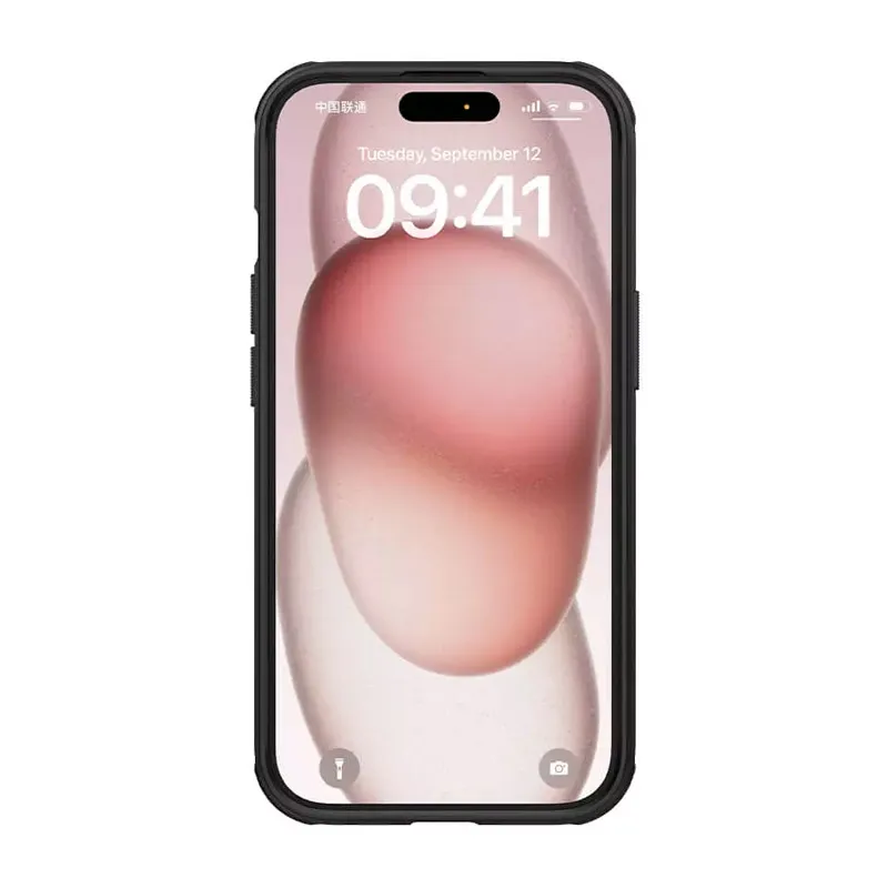 Maska za iPhone 15 (sa otvorom za logo) Nillkin Super Frosted Shield Pro crna
