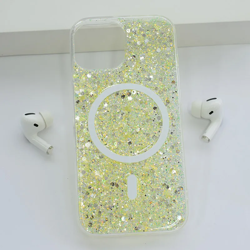Maska za iPhone 15 Shine Shimmer Mag Case žuta