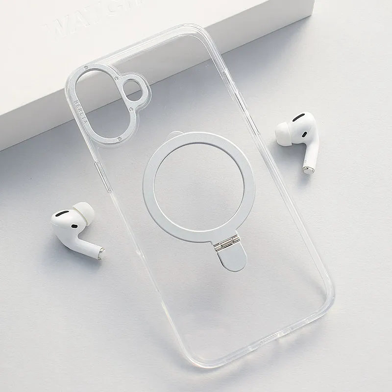 Maska za iPhone 16 Berlia Clear Bracket Magnetic srebrna
