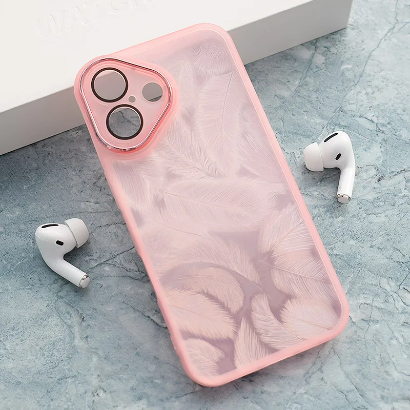 Maska za iPhone 16 Glitter Feather roze