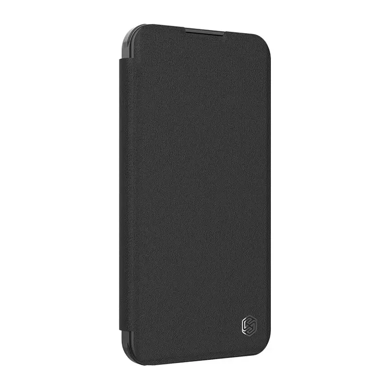 Maska za iPhone 16 (Plain Leather) na preklop Nillkin Qin Prop crna