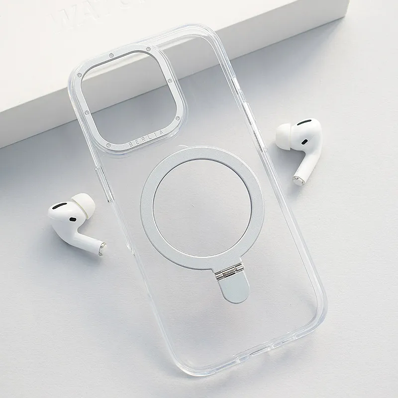 Maska za iPhone 16 Pro Berlia Clear Bracket Magnetic srebrna