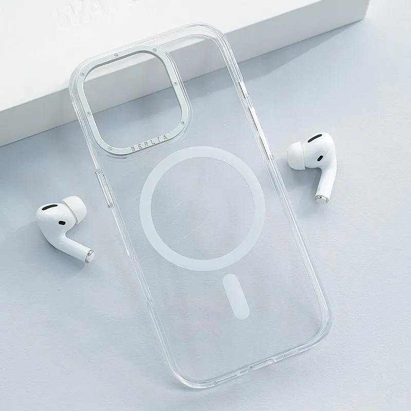 Maska za iPhone 16 Pro Berlia Crystal Armor Magnetic transparent bela