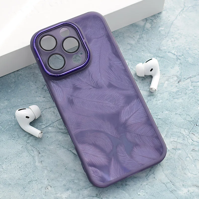 Maska za iPhone 16 Pro Glitter Feather ljubičasta