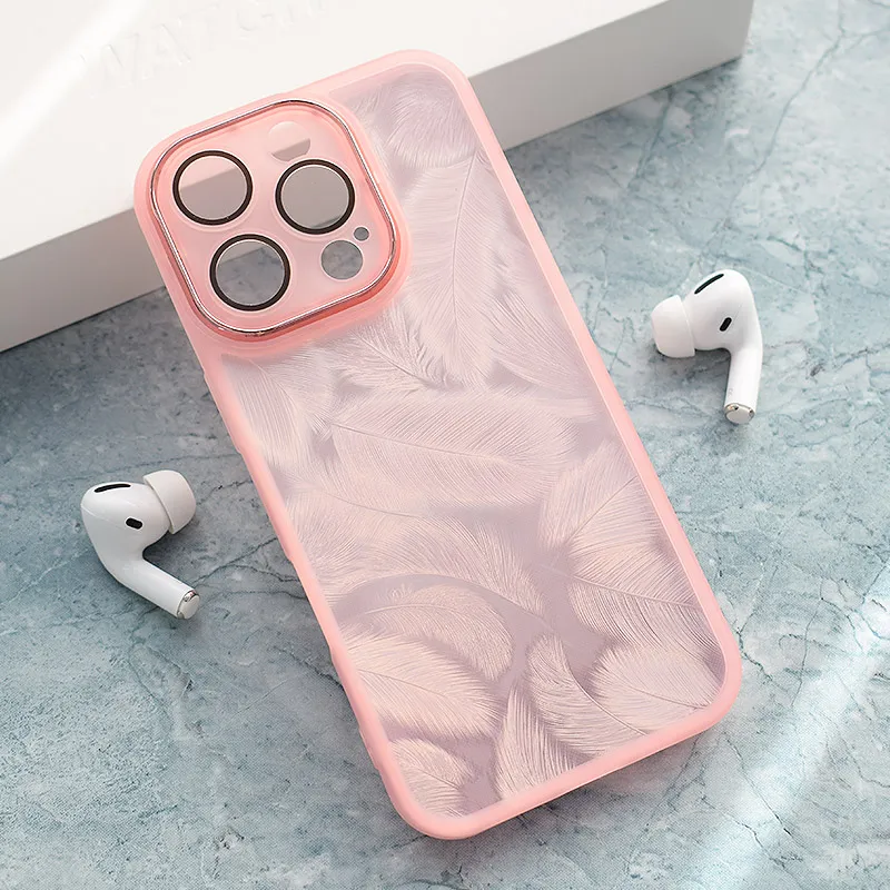 Maska za iPhone 16 Pro Glitter Feather roze