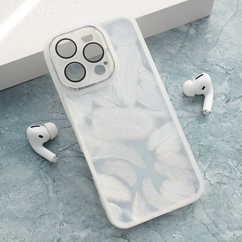 Maska za iPhone 16 Pro Max Glitter Feather bela