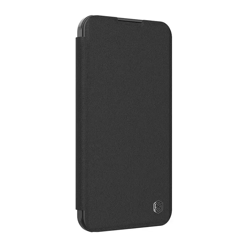 Maska za iPhone 16 Pro (Plain Leather) na preklop Nillkin Qin Prop crna