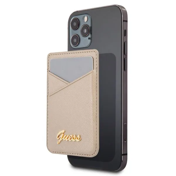 Maska za kartice Guess Wallet Cardslot Sticker 3M Saffiano Script  zlatna (GUCHSSAGO)