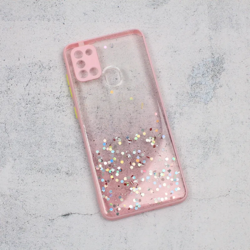 Maska za Samsung Galaxy A21s Frame Glitter roze