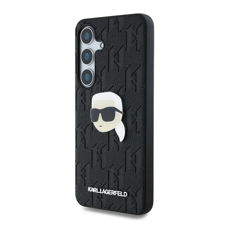 Maska za Samsung S25/ S931B Karl Lagerfeld Leather Monogram Pin Logo Karl Head crna