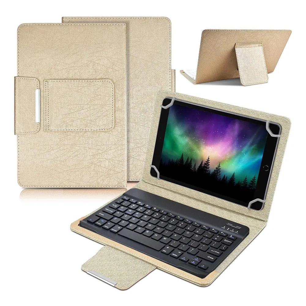 Maska za Tablet 10 Univerzalna sa Bluetooth Tastaturom Leather zlatna
