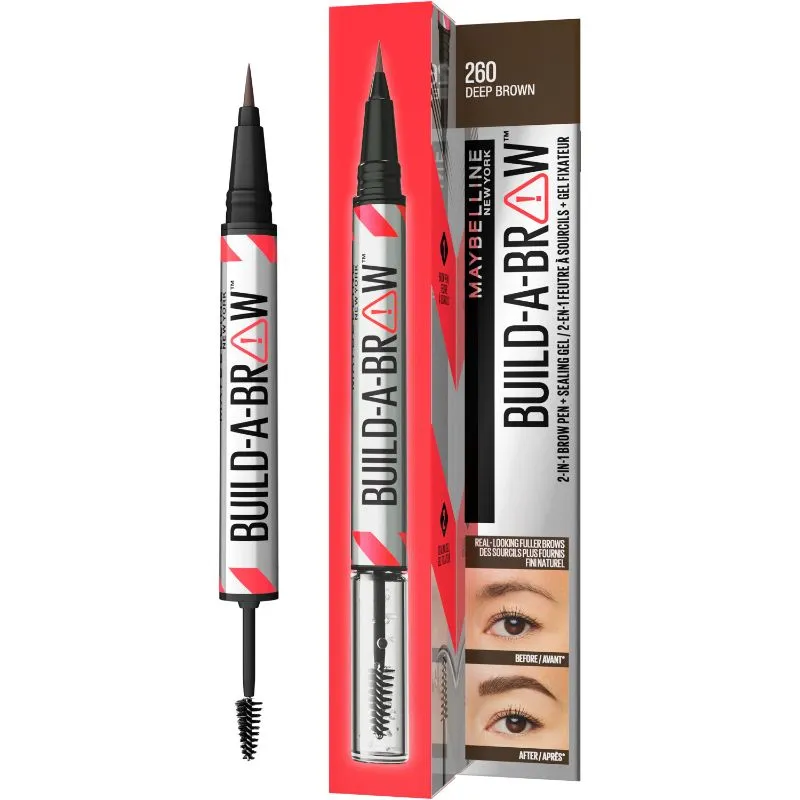 MAYBELLINE New York Build-A-Brow Olovka za obrve i gel za fiksiranje, 2u1, 260 deep brown