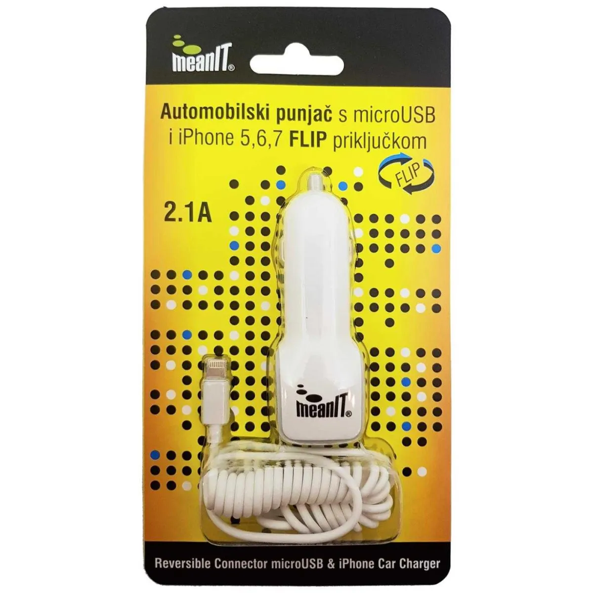 MEANIT Auto punjač iPhone, 2.1A, FLIP konektor
