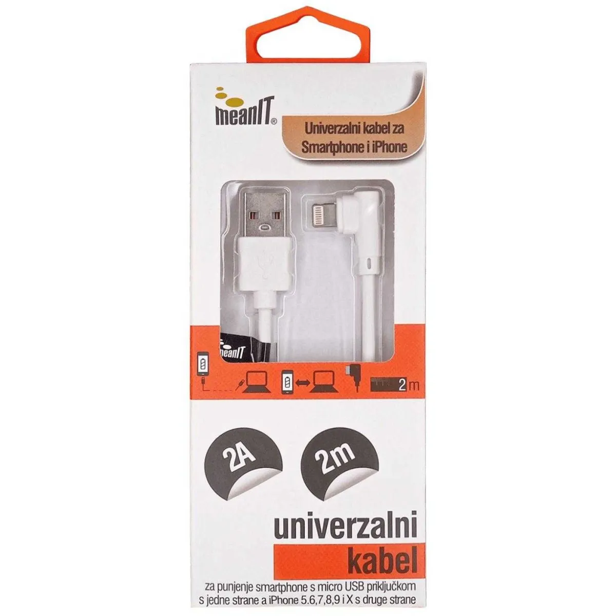 MEANIT USB kabl za iPhone, FLIP, 1A, 2m, srebrni