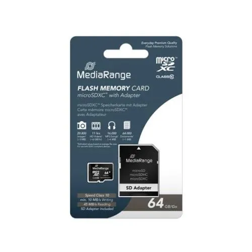 MediaRange Germany 64GB microSDHC/ 45 mb/s/ class 10 + adapter