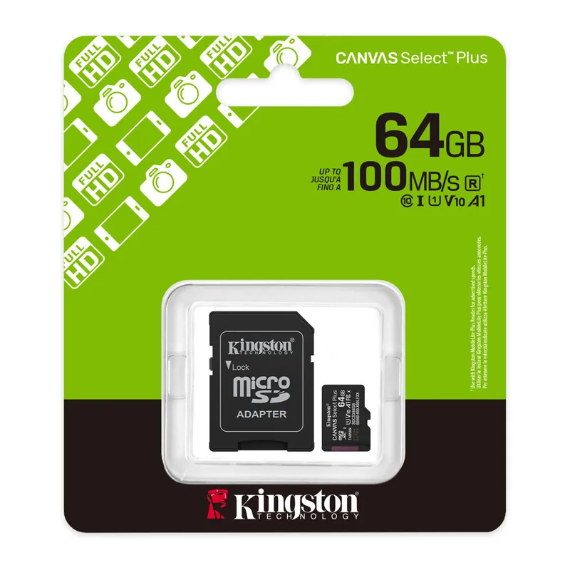 Micro SD kartica Kingston 64GB Canvas Select Plus Class 10 UHS-I U1 V10 A1 Read up to 100MB/s w/SD adapter
