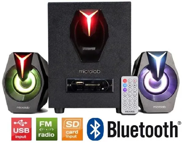 MICROLAB G100BT Aktivni zvucnici 2.1 11W (5W/2x3W) 3/5mm/ SD/ USB/ FM/ Bluetooth/ daljinski/ LED