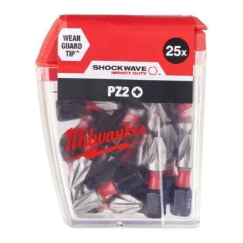 MILWAUKEE Udarni bitovi PZ SHOCKWAVE ojačani 1/4" PZ2 x 25mm (set od 25 kom)