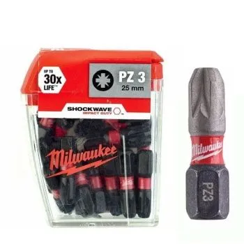 MILWAUKEE Udarni bitovi PZ SHOCKWAVE ojačani 1/4" PZ3 x 25mm (set od 25 kom)