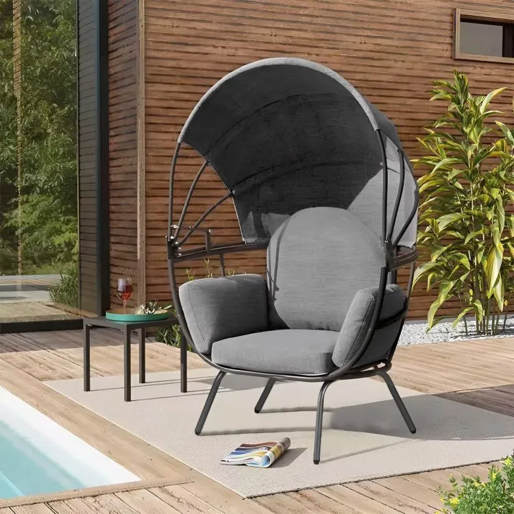 MODERNHOME Baštenska fotelja sa sklopivim baldahinom/ siva