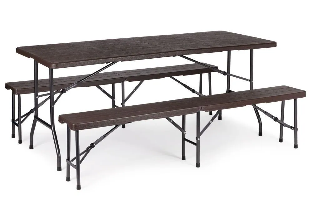 MODERNHOME Baštenski sklopivi set sto 180cm sa dve klupe/ braon