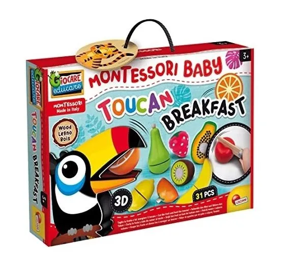 MONTESORI Drvena edukativna 3D igra Tucan breakfast 98378