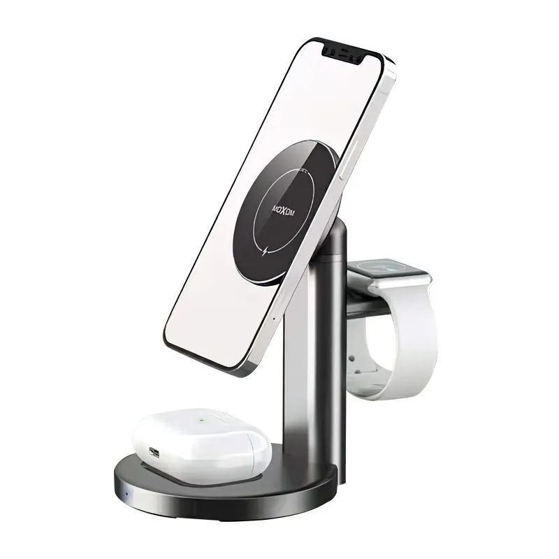 MOXOM punjač bežični magnetni 3in1 za iphone i Apple smart watch, MX-HC119, crna