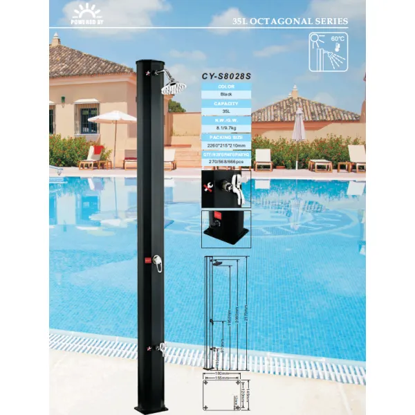 NERO Solarni tuš 35L crni ravni sa nožnom slavinom H=217cm