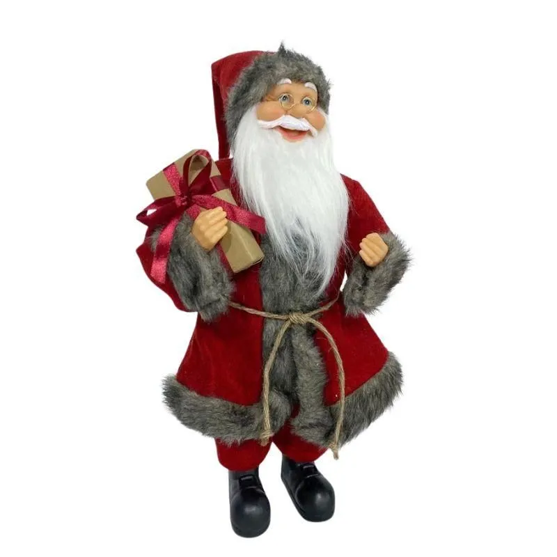 Novogodišnja figura Deda Mraz 45cm/ crvena/siva