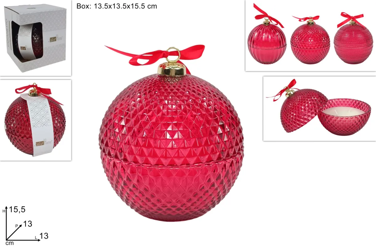 Novogodišnja staklena kugla 13cm/ crvena/ sa mirisnom svećom