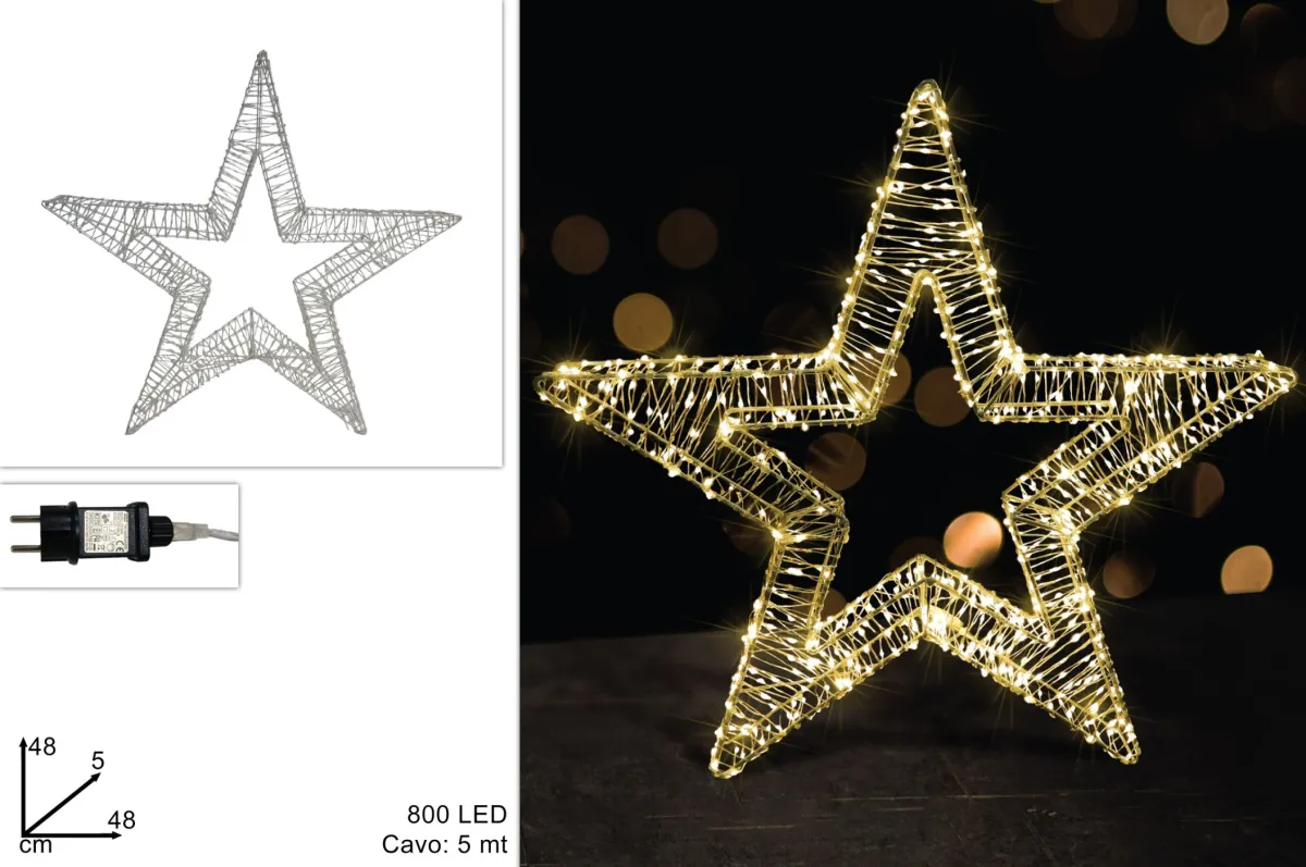 Novogodišnja svetleća zvezda/ 800 LED/ toplo bela/ 50 cm