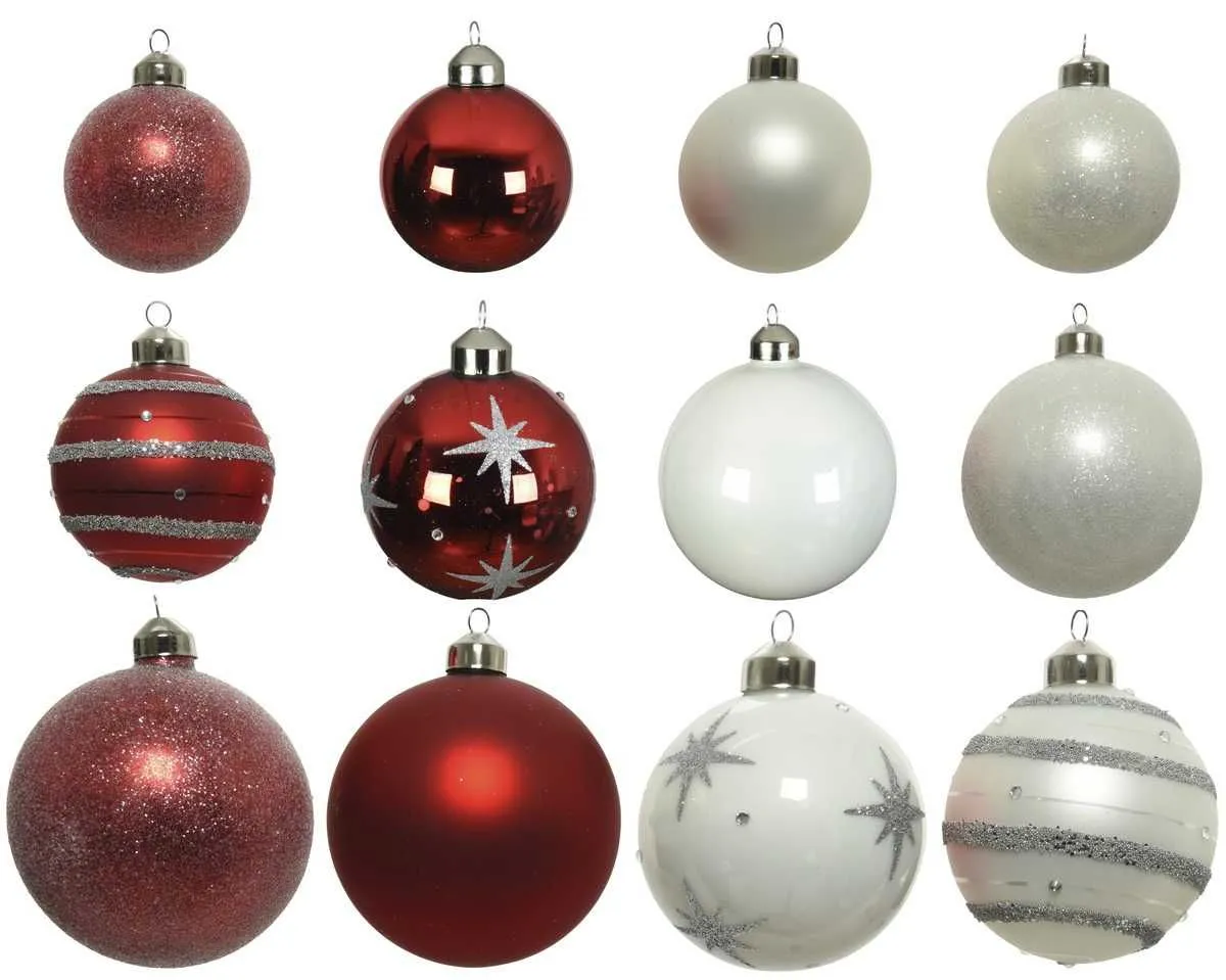 Novogodišnje kugle, Red white mix, set 1/12