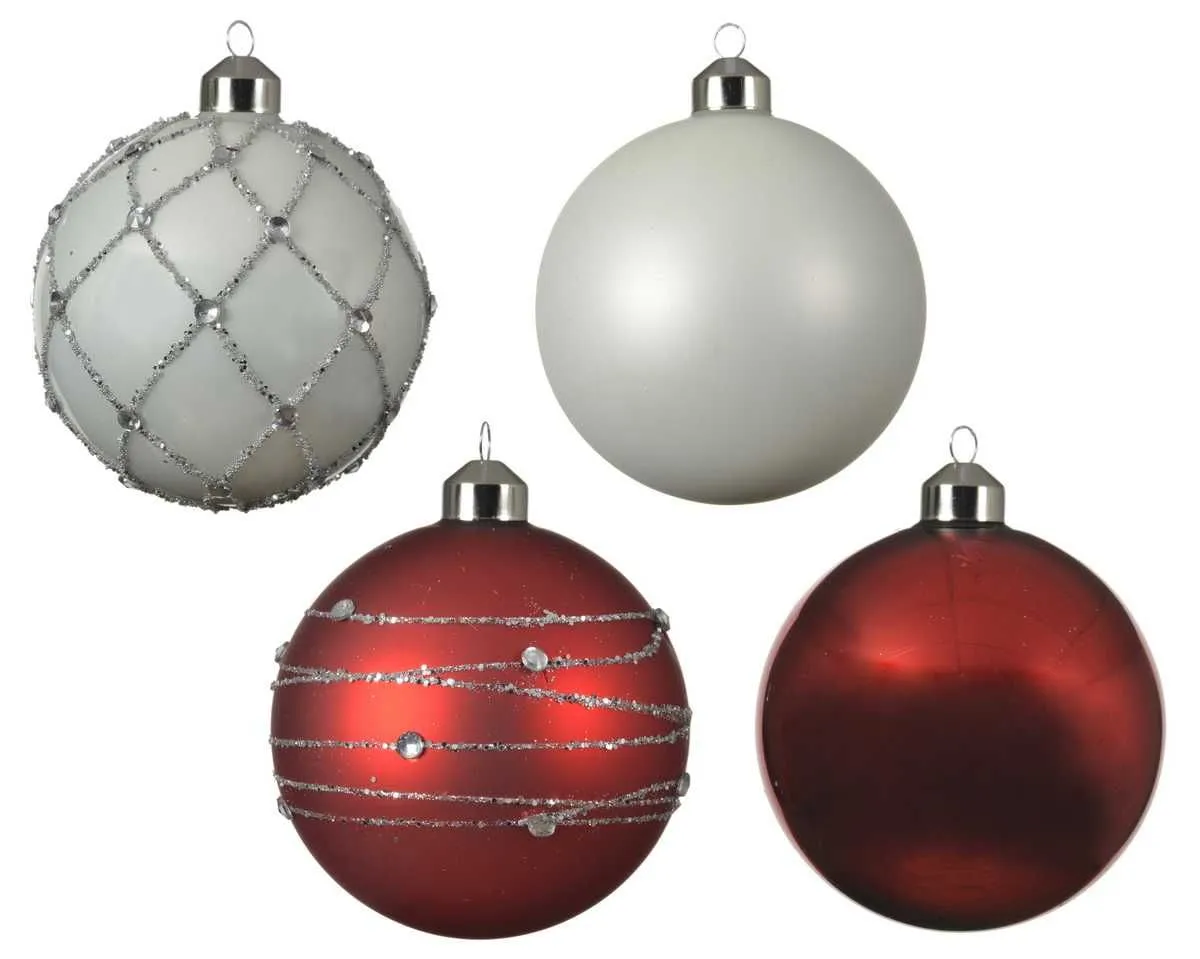 Novogodišnje kugle, Red white mix, set 1/4